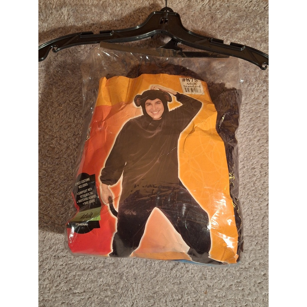 Monkey Adult Costume Charades Halloween Large Standard Brown FauxFur 3Pc C02007